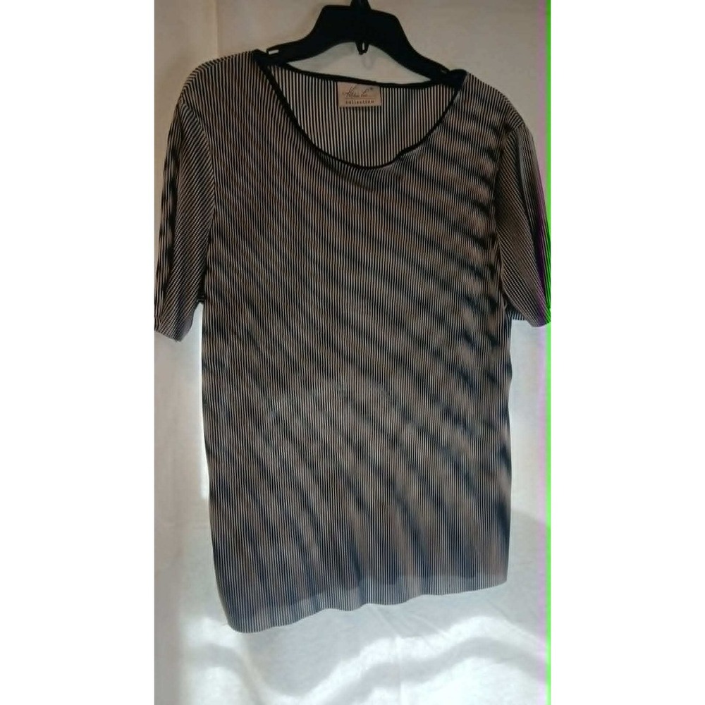 Vintage Kathie Lee Collection Y2K Black & Silver Slinky Stripe Top Size 14/16